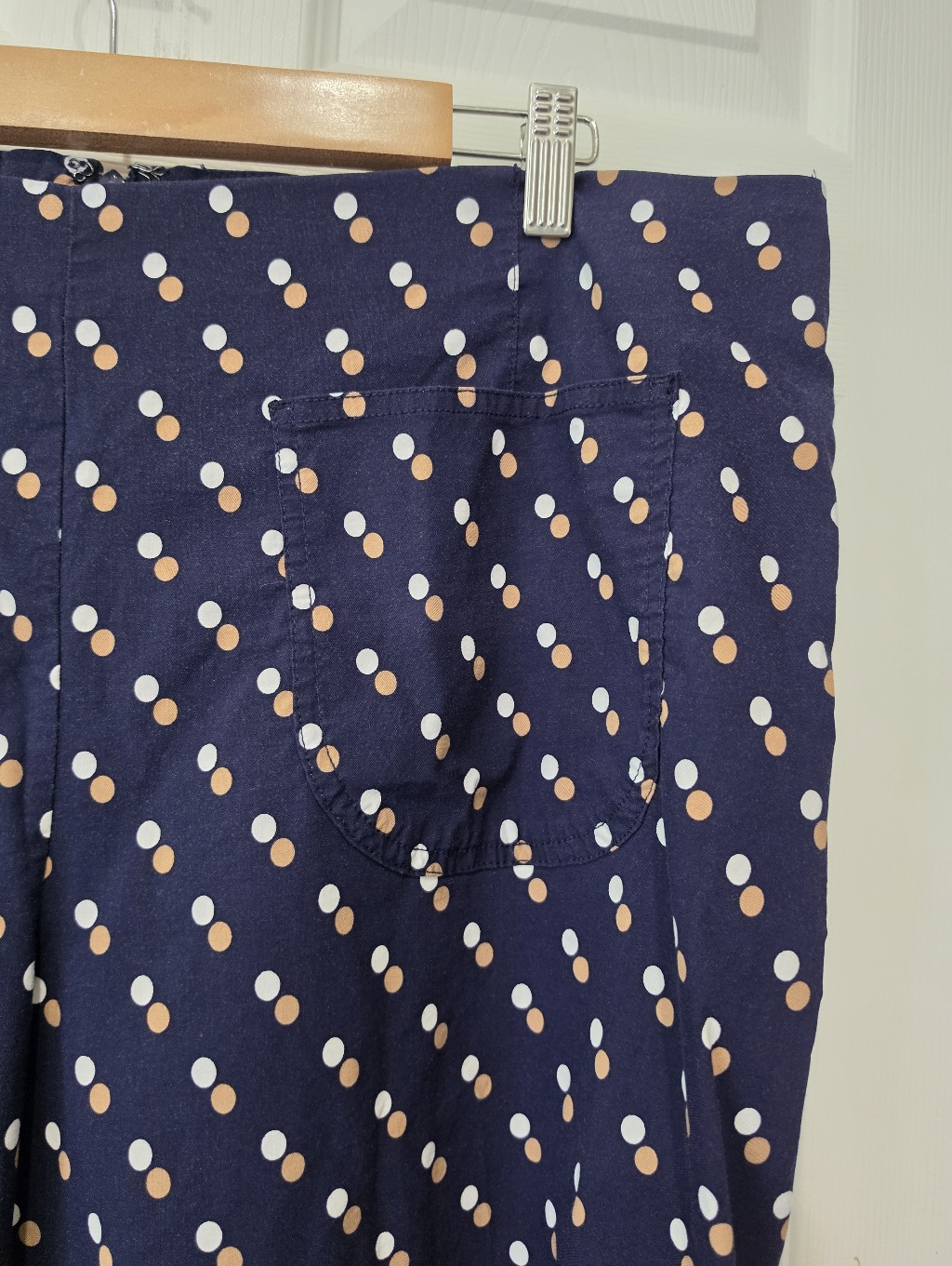 Anthropologie Maeve Colette Ruffle Hem Crop Wide Leg Pants Navy Blue Dot Sz 18w — image 3 of 8